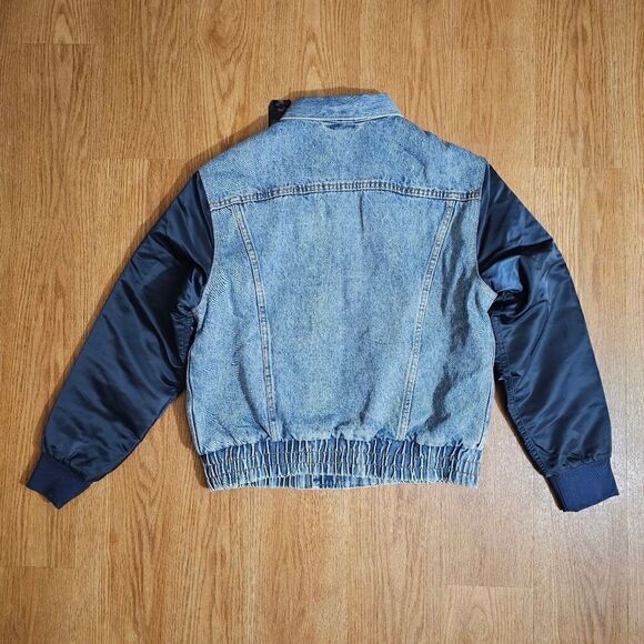 Levi's Premium Sherpa Bomber Jacket Small S Medium Wash Navy Satin 90s Vintage - Picture 12 of 16